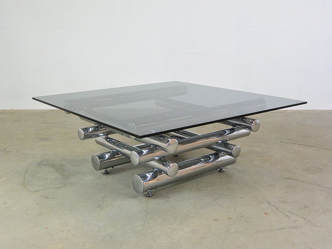 Vintage design coffee table 70s steel and glass