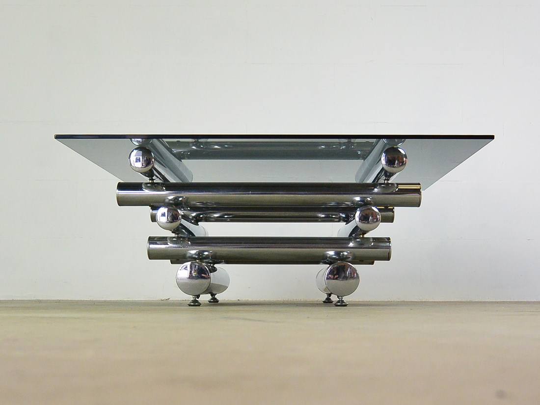 Vintage design coffee table 70s steel and glass