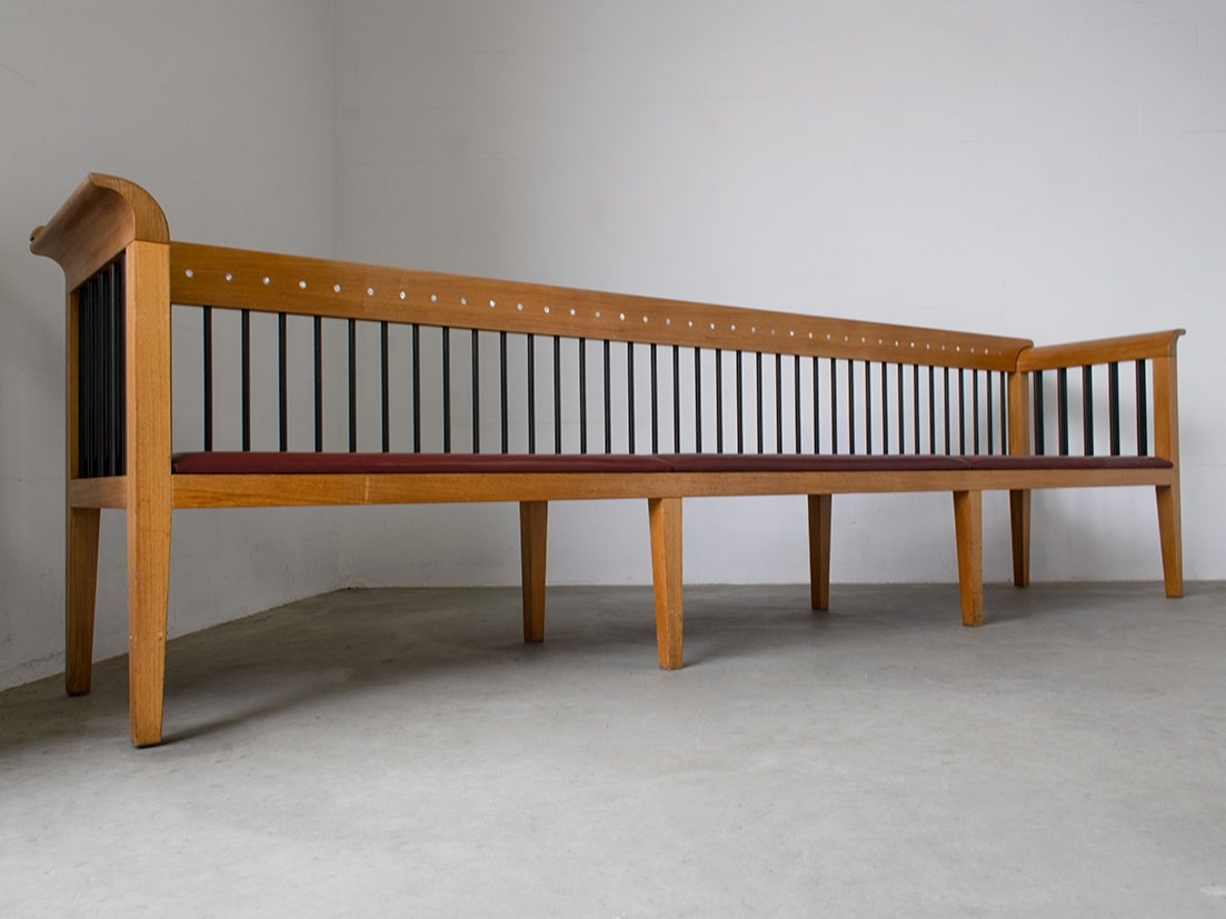 Houten bank wijnrode leren zitting 2